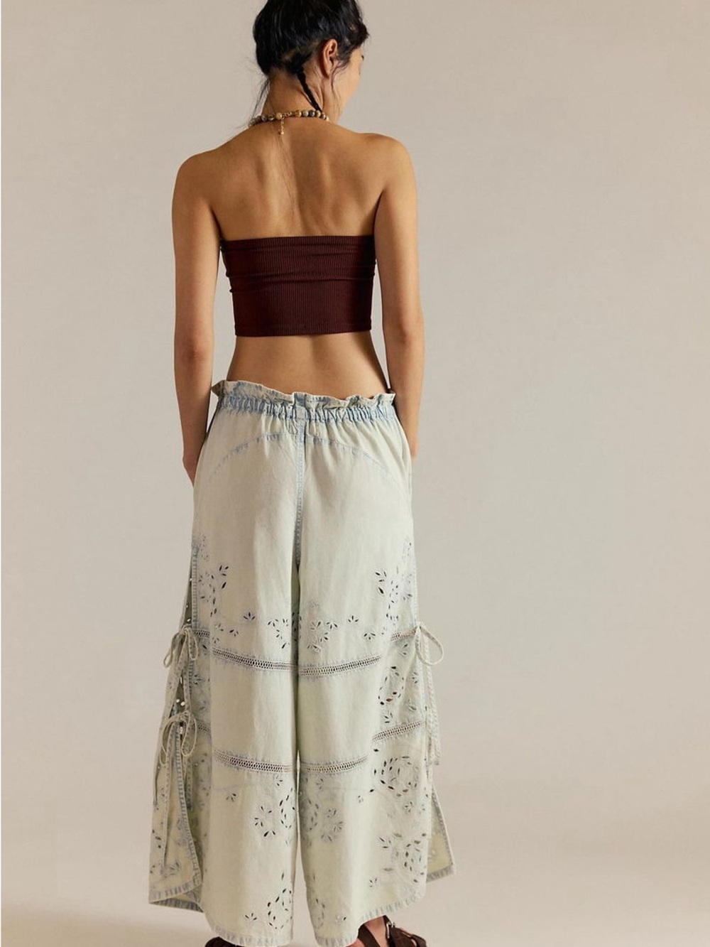 Free People We the Free Daybreak Jeans Side Tie Eyelet Pull On Pants LG NWOT - Picture 9 of 9